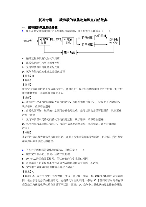 复习专题——碳和碳的氧化物知识点归纳经典