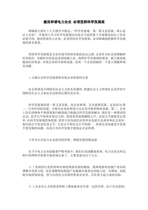 建设和谐电力企业 必须坚持科学发展观