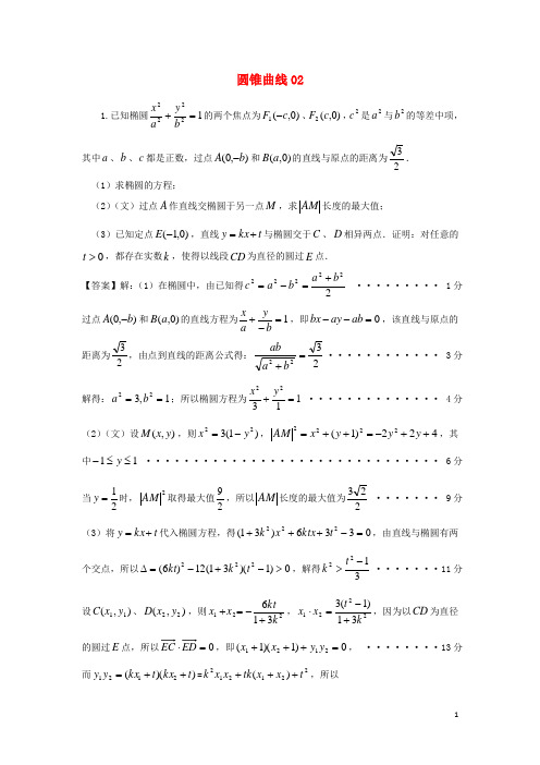 广东省广州市2016届高考数学二轮专题复习圆锥曲线02检测试题