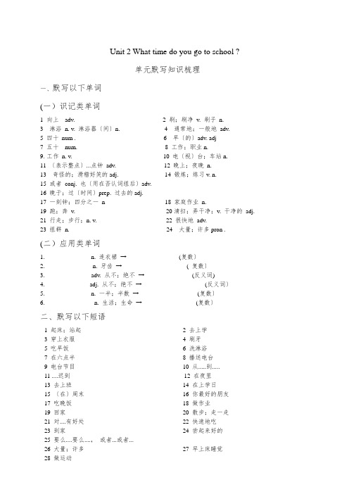 人教版英语七年级下册Unit2Whattimedoyougotoschool单元默写知识梳理