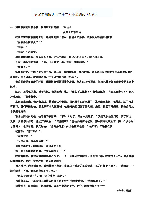 中考语文专项集训：小说阅读(A卷)【含答案解析】