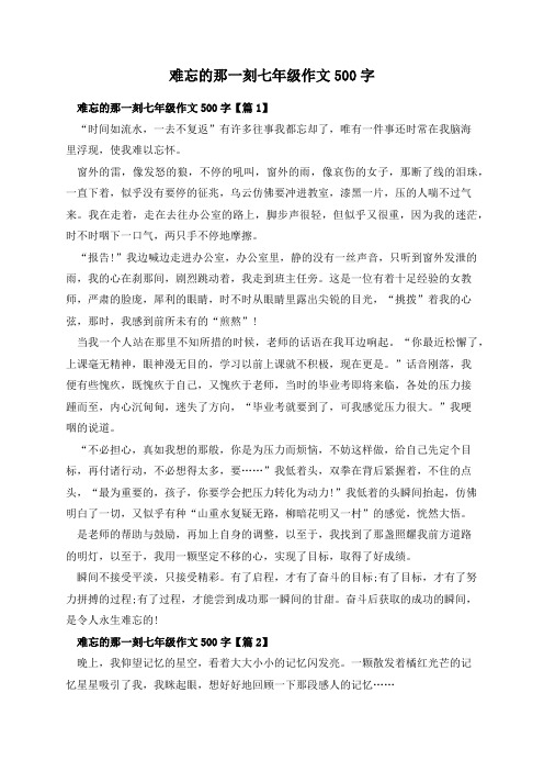 难忘的那一刻七年级作文500字