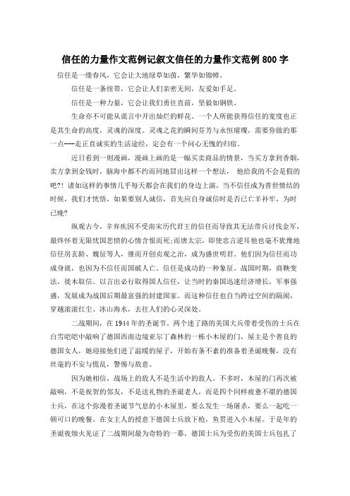 信任的力量作文范例记叙文信任的力量作文范例800字