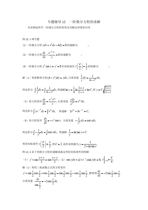 专题辅导12  一阶微分方程的求解