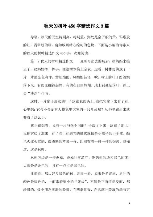 秋天的树叶450字精选作文3篇