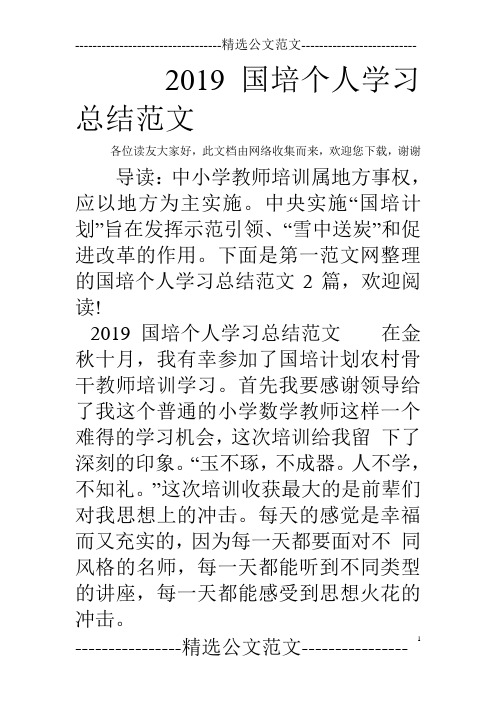2019国培个人学习总结范文
