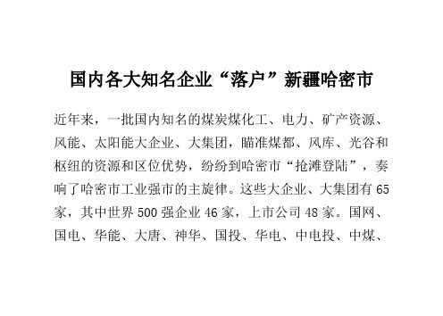 国内各大知名企业“落户”新疆哈密市