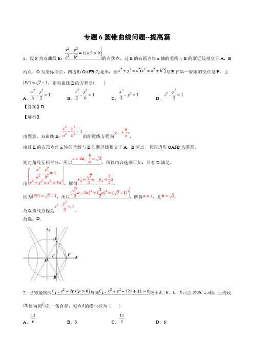 专题6 圆锥曲线问题-2020年高三数学一轮复习选择填空提高能力题训练含答案