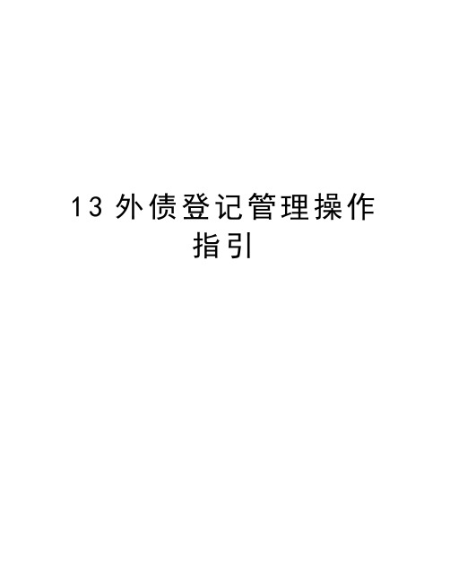 最新13外债登记操作指引汇总