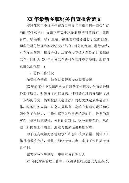 XX年最新乡镇财务自查报告范文