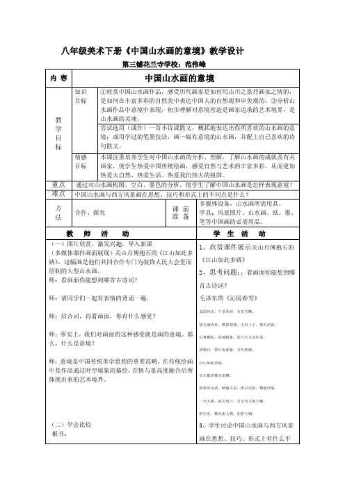 八年级美术下册《中国山水画的意境》教学设计
