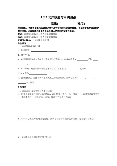 北洋政府与军阀混战 导学案