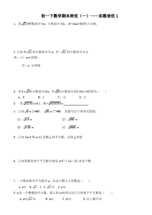 初一下数学期末培优(6份)