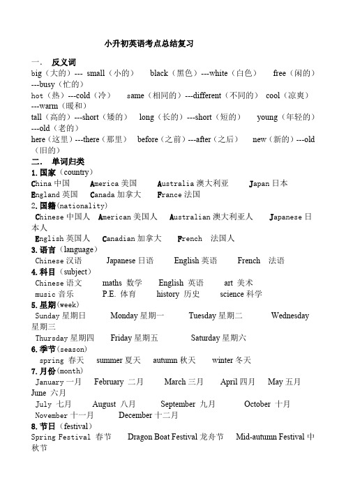 小升初英语考点总结复习