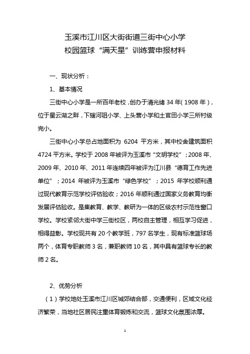 全国青少年校园篮球“满天星”训练营申报材料