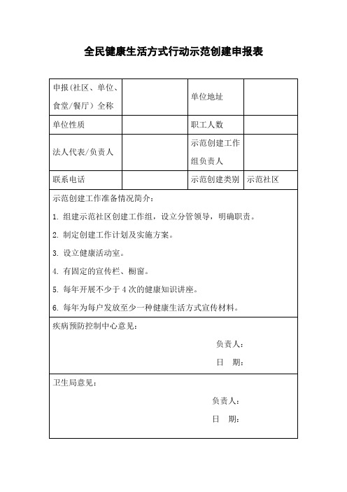 示范社区申报表