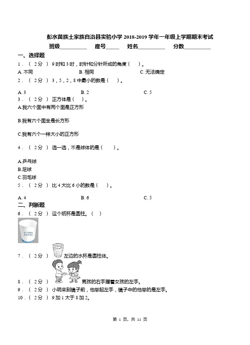 彭水苗族土家族自治县实验小学2018-2019学年一年级上学期期末考试