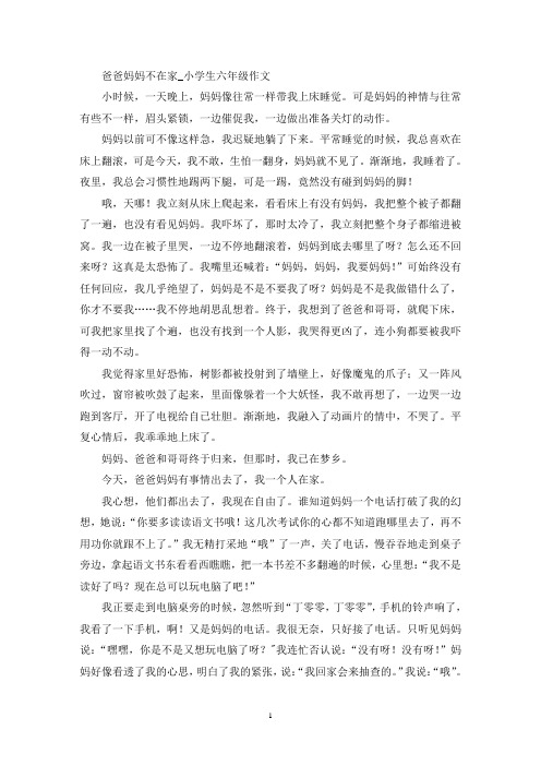 精选爸爸妈妈不在家_小学生六年级作文