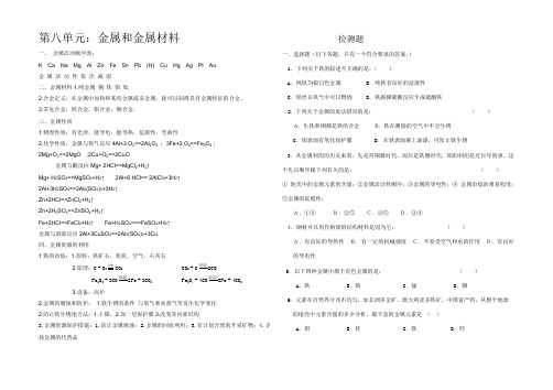 初中化学第八单元知识点练习题