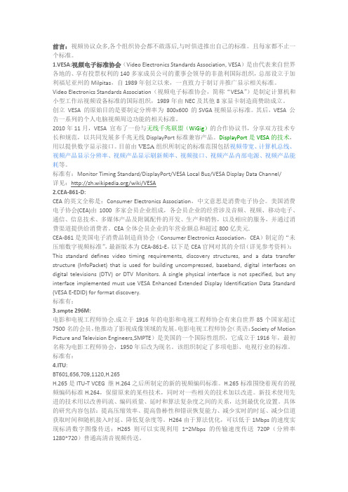 关于各种视频标准的总结
