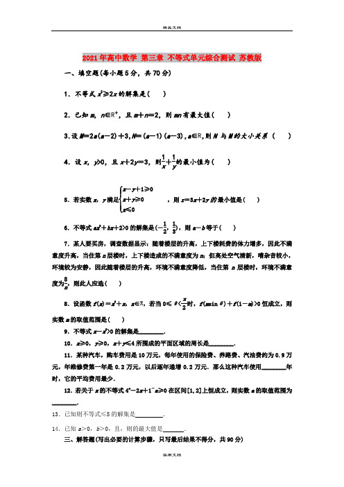 2021年高中数学 第三章 不等式单元综合测试 苏教版