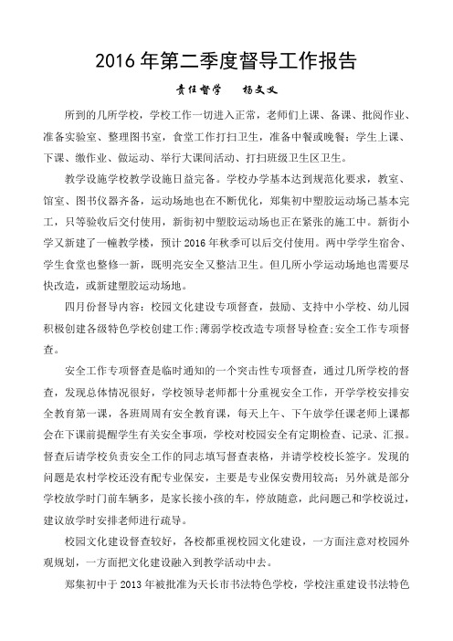 2016年第二季度督导工作报告