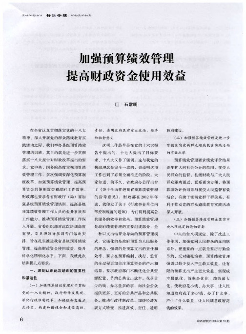 加强预算绩效管理提高财政资金使用效益