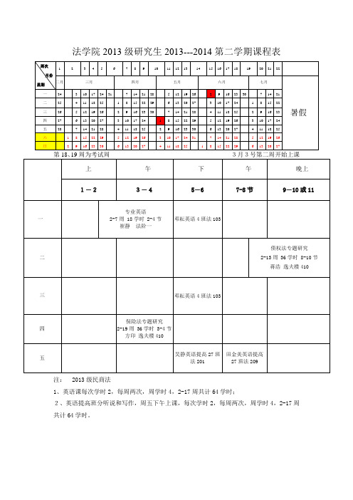 法学院2013级研究生201--2014第二学期课程表