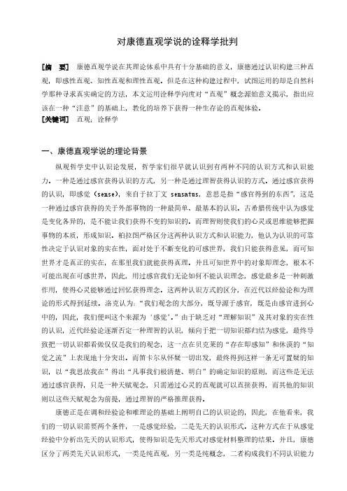 对康德的直观学说诠释学批判