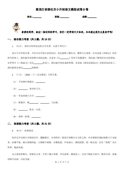 黑龙江省绥化市小升初语文模拟试卷B卷