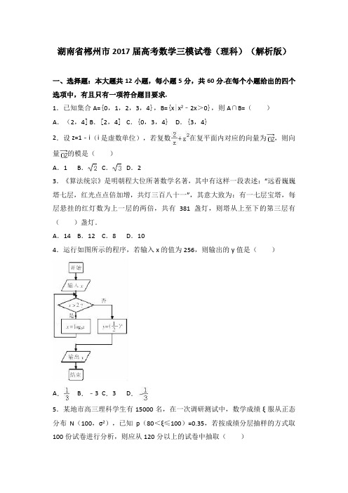 湖南省郴州市2017届高考数学三模试卷(理科)+Word版含解析