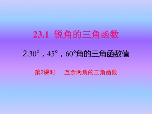 沪教版九年级数学上册第23章课件：23.1.2 第2课时  互余两角的三角函数值