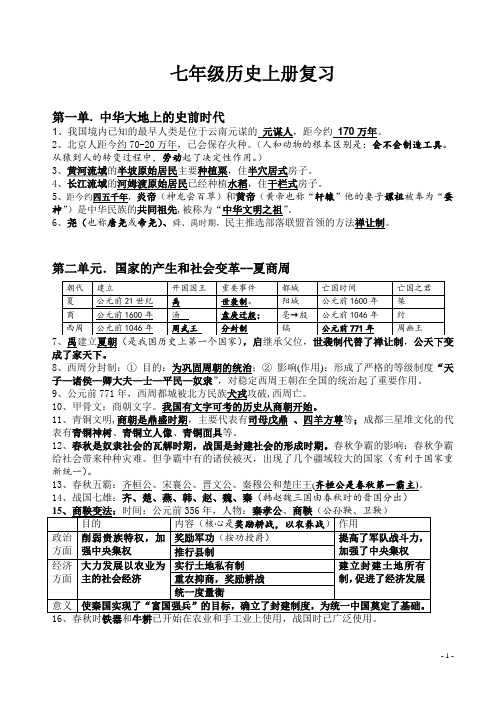 七年级(上)历史期末复习提纲(2016秋)