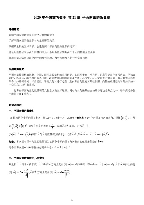 2020年全国高考数学·第21讲 平面向量的数量积