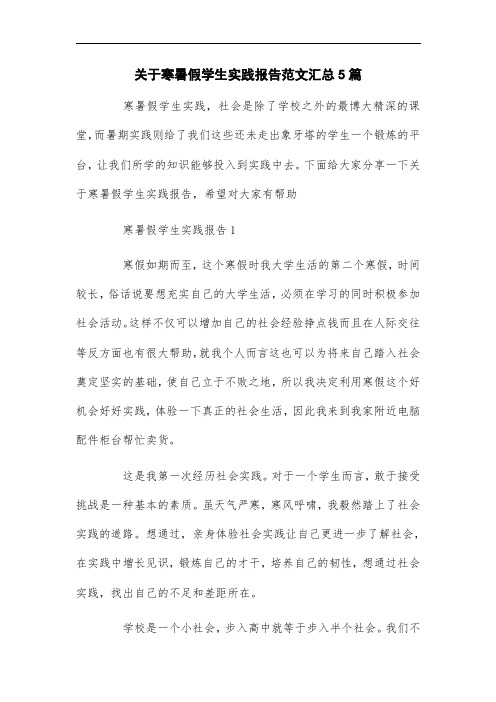 2021年关于寒暑假学生实践报告范文汇总5篇