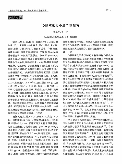 心肌致密化不全2例报告