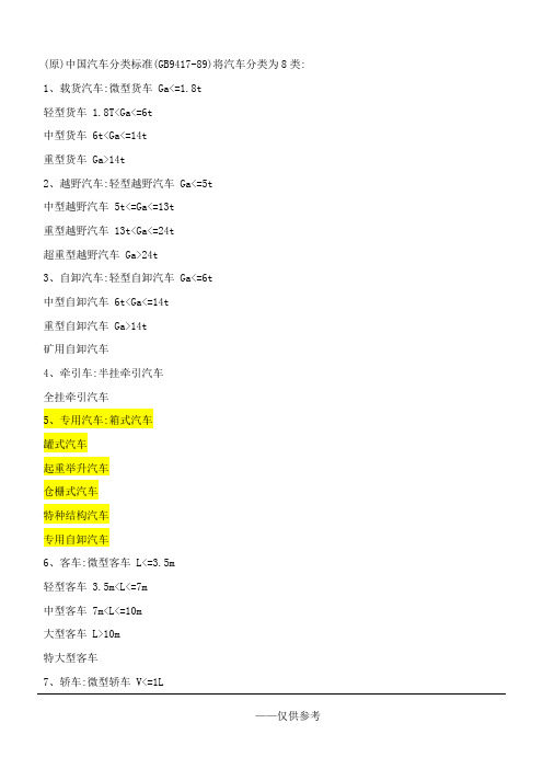 中国汽车分类标准(GB9417-89)