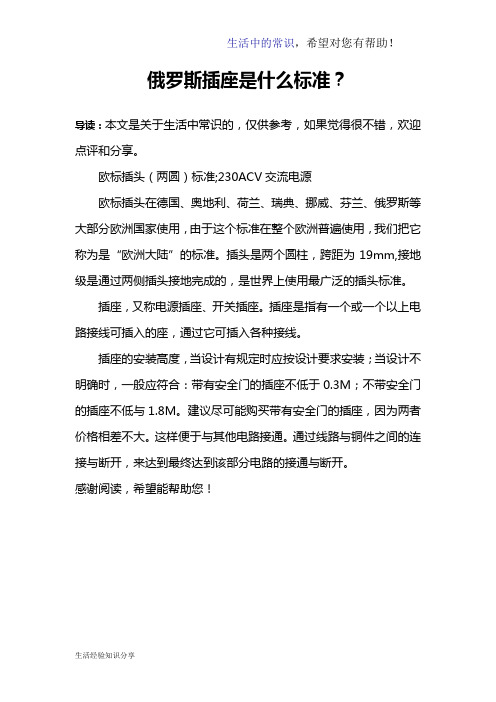 俄罗斯插座是什么标准？
