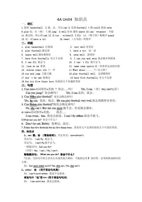 [译林版]4A Unit4 知识点加练习