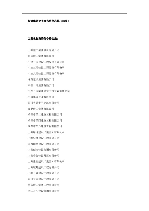 【精品】(最新)绿地集团优秀合作伙伴名单部分