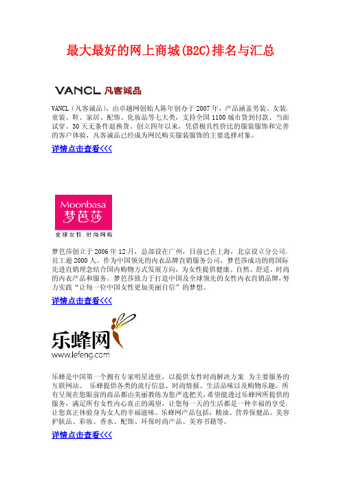 最大最好的网上商城(B2C)排名与汇总