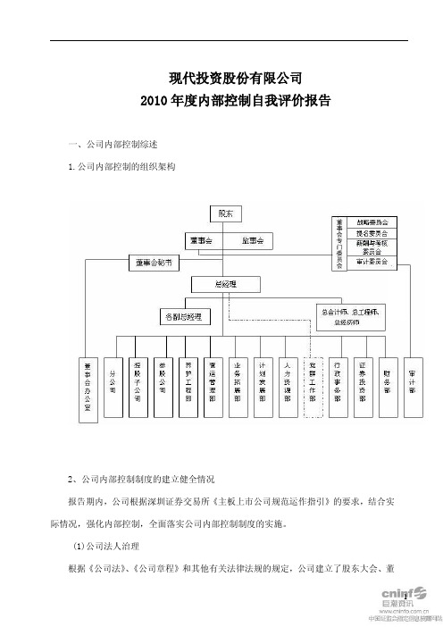 现代投资度内部控制自我评价报告