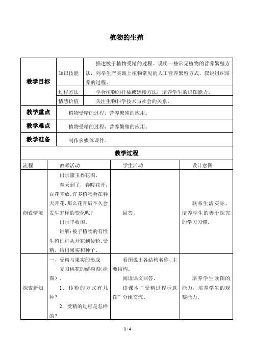 苏科版八年级生物上册：19.1 植物的生殖  教案