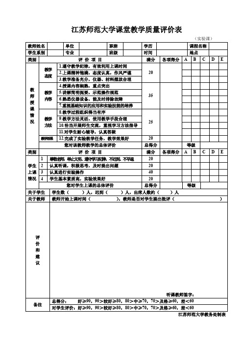 江苏师范大学课堂教学质量评价表