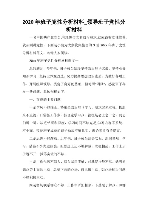  2020年班子党性分析材料_领导班子党性分析材料