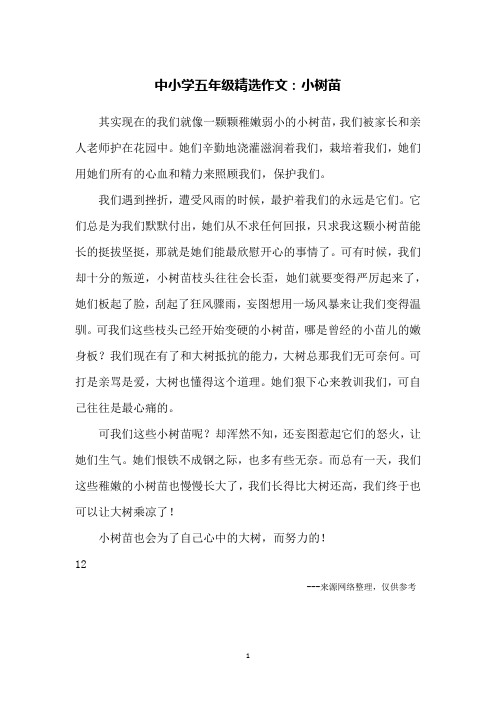 中小学五年级精选作文：小树苗