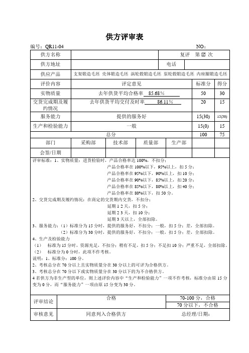供方评审表-复评