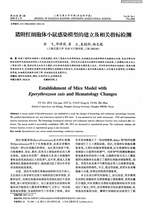 猪附红细胞体小鼠感染模型的建立及相关指标检测