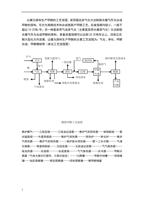 煤制甲醇的工艺流程