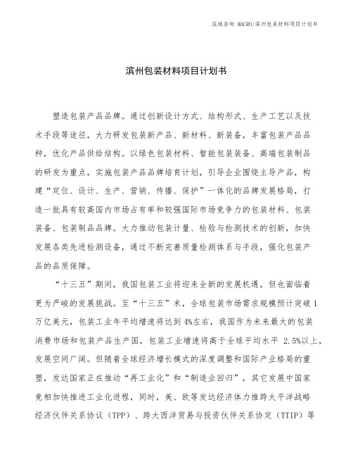 滨州包装材料项目计划书